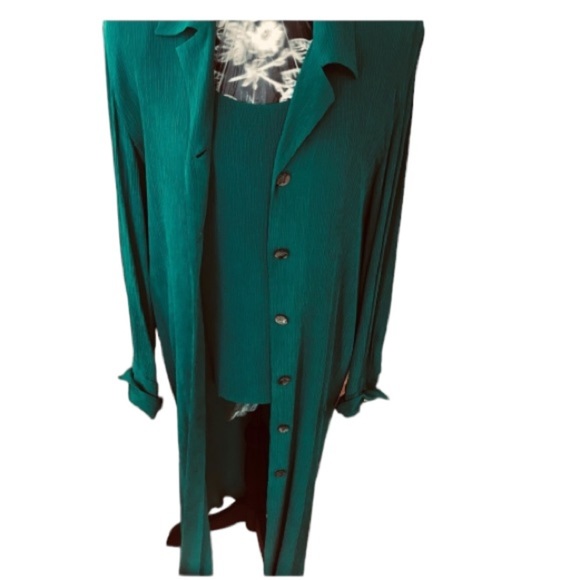 Dana Buchman  size 10 emerald green 2 pc duster & tank - Picture 2 of 15